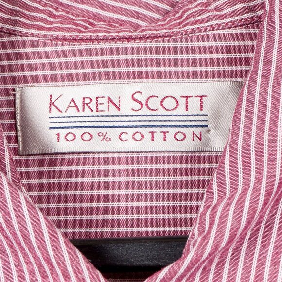 Y2K Button Up Shirt L Womens Momcore Striped Pink White Career Casual Cotton - Picture 5 of 7